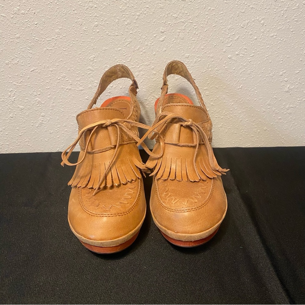 Latigo Cactus Tan Leather Wood Heel Slingback Lace Up Anthropologie 8